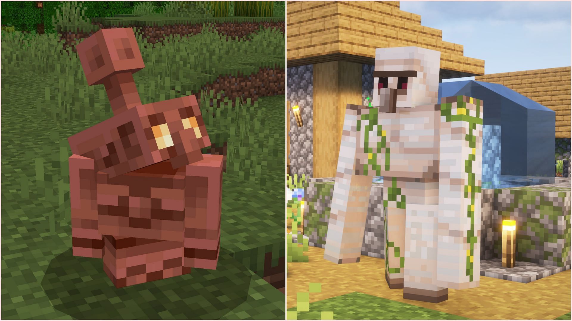 Copper and iron golem look vastly different (Image via Sportskeeda Gaming || Mojang Studios)